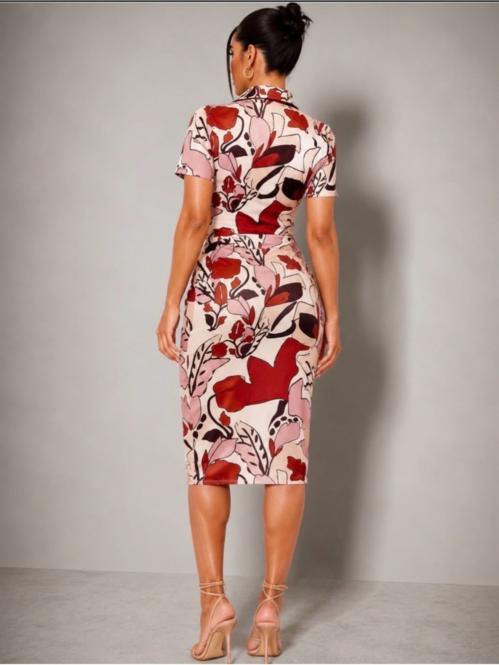 PrettyLittleThing Abstract Floral Print Ruched Midi Dress Size 8 NWT - Picture 5 of 10